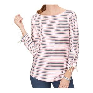 Talbots striped cotton tie cuffed sleeved top